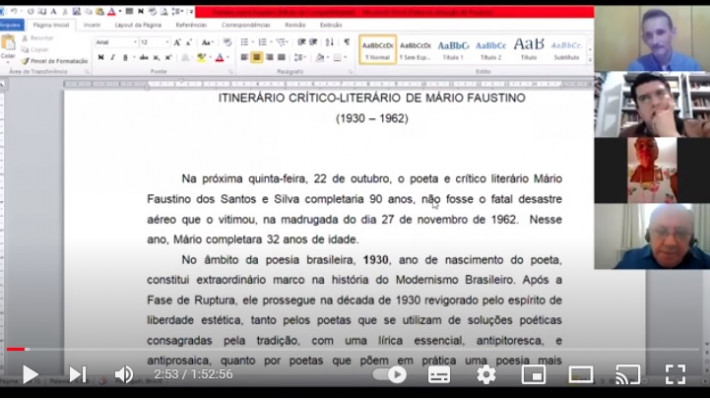 Carlos Evandro Eulálio, o último na tela, em palestra no Círculo Virtual Entretextos.