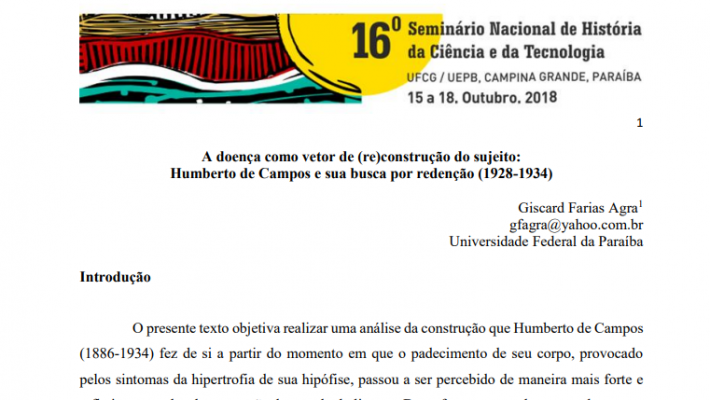 A doença como vetor de (re)construção do sujeito: Humberto de Campos e sua busca por redenção (1928-1934)